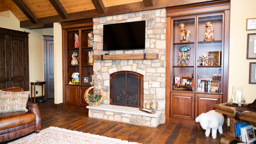 Custom fireplace with masonry stone bricks