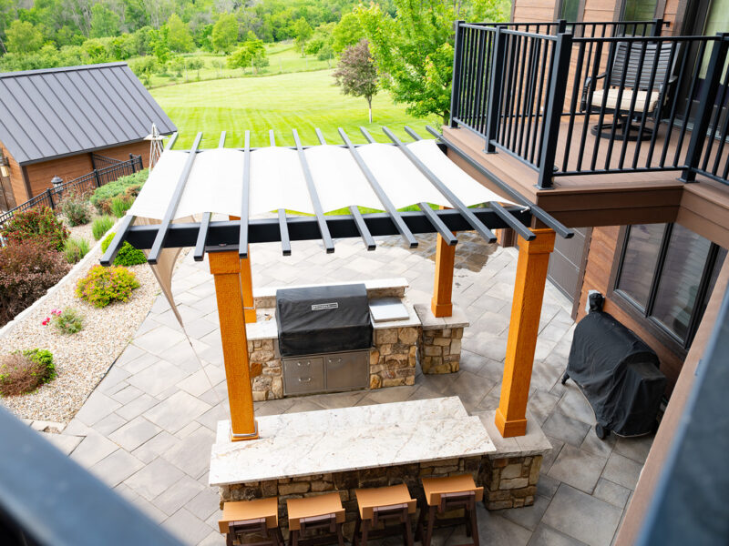 Backyard grilling area of a custom home in Cedar Rapids Iowa