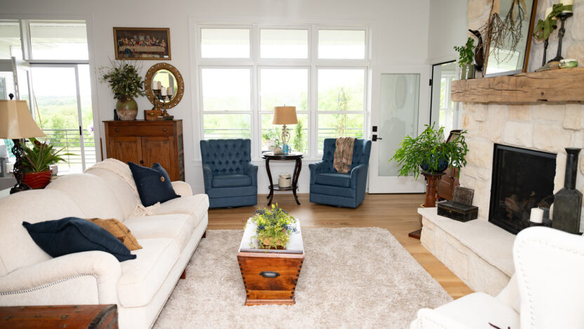 Quaint modern midwest living room of a custom ranch style home