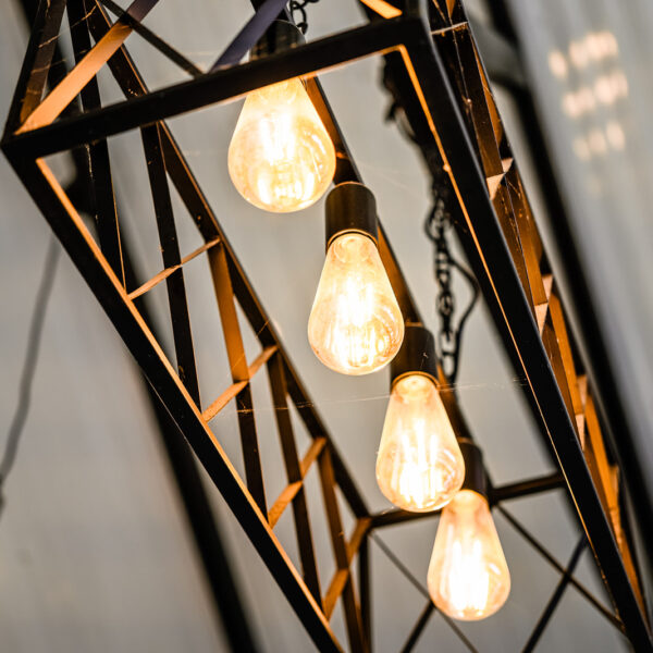 Close up of a custom black metal lighting fixture